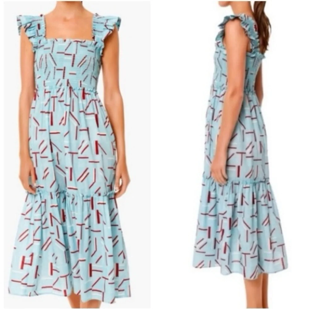 Tuckernuck Flutter Smocked Ruffle Maxi Dress Blue Red Color womens Size Medium - Picture 13 of 13